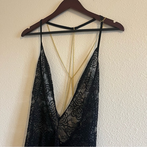 NWOT Seven 'Til Midnight Black Lace Chain Reaction Garter Chemise Set One Size - Picture 2 of 13